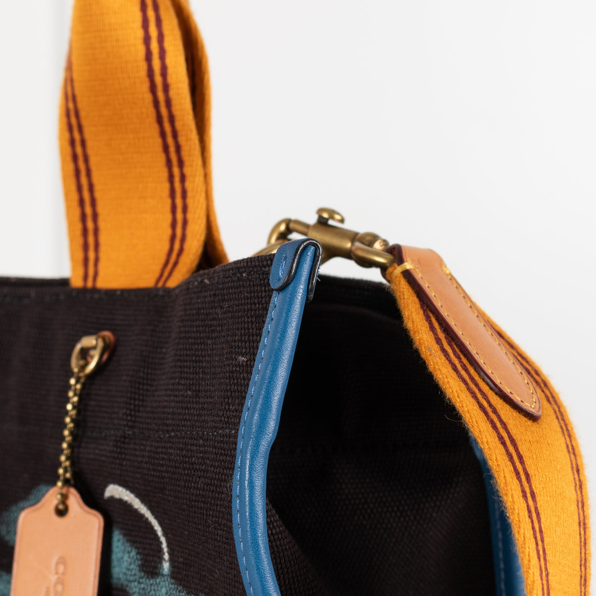 Coach Black Blue Big Apple Camp Print Canvas Tote Bag