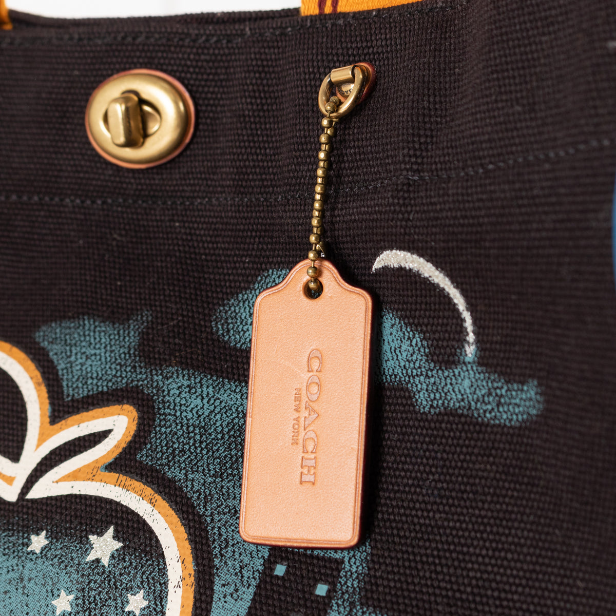 Coach Black Blue Big Apple Camp Print Canvas Tote Bag