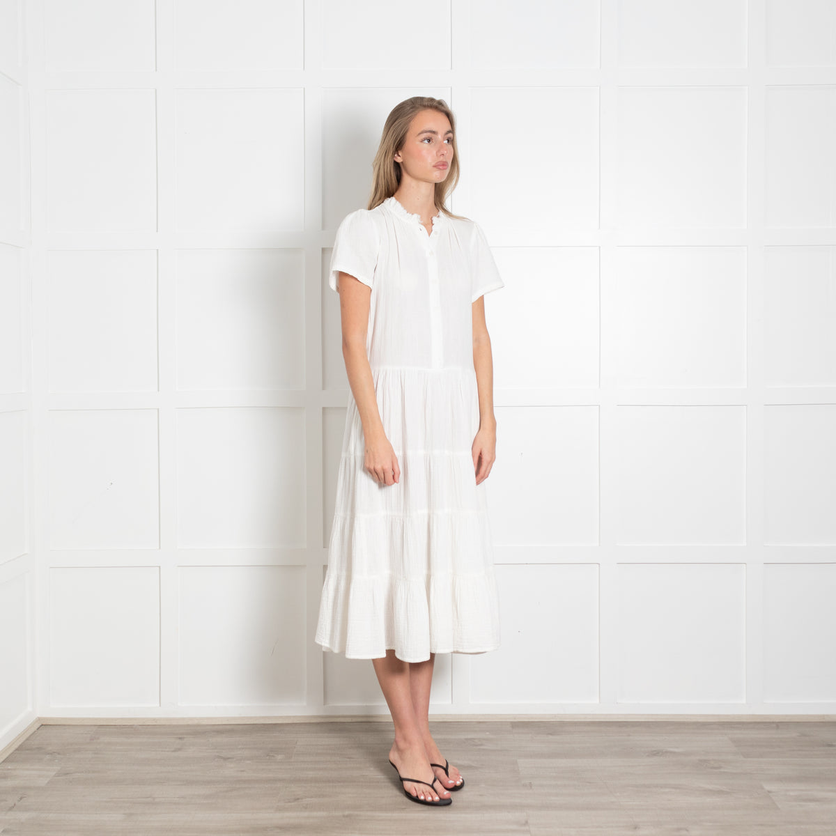 Project AJ117 White Cheesecloth Tiered Dress