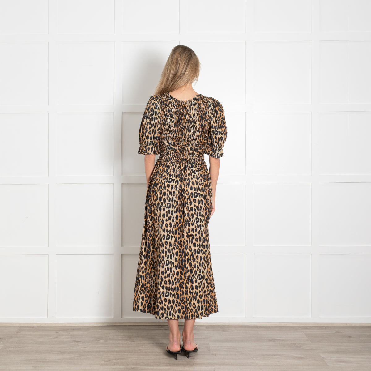Damson Madder Leopard Smocked Tie Front Midi Dress