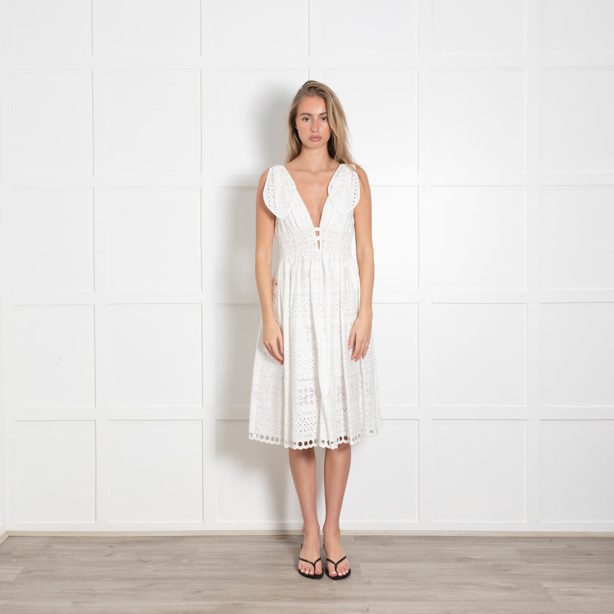 Self Portrait White Broderie Anglais Sleeveles Dress