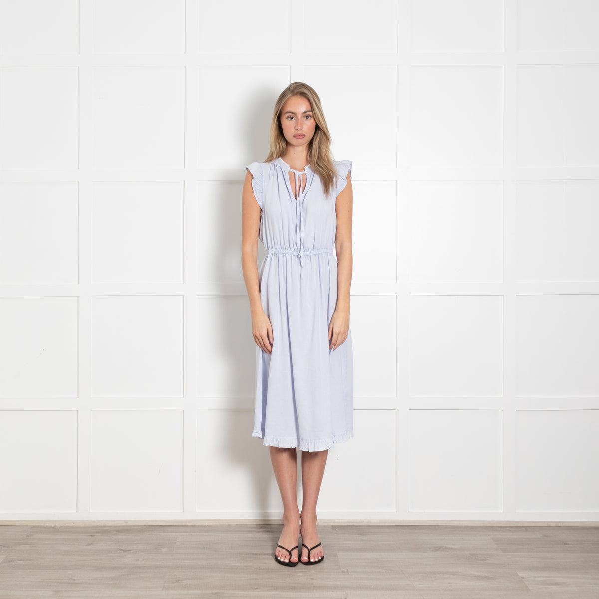 Bella Dahl Pale Blue Cotton Midi Dress with Raw Hem
