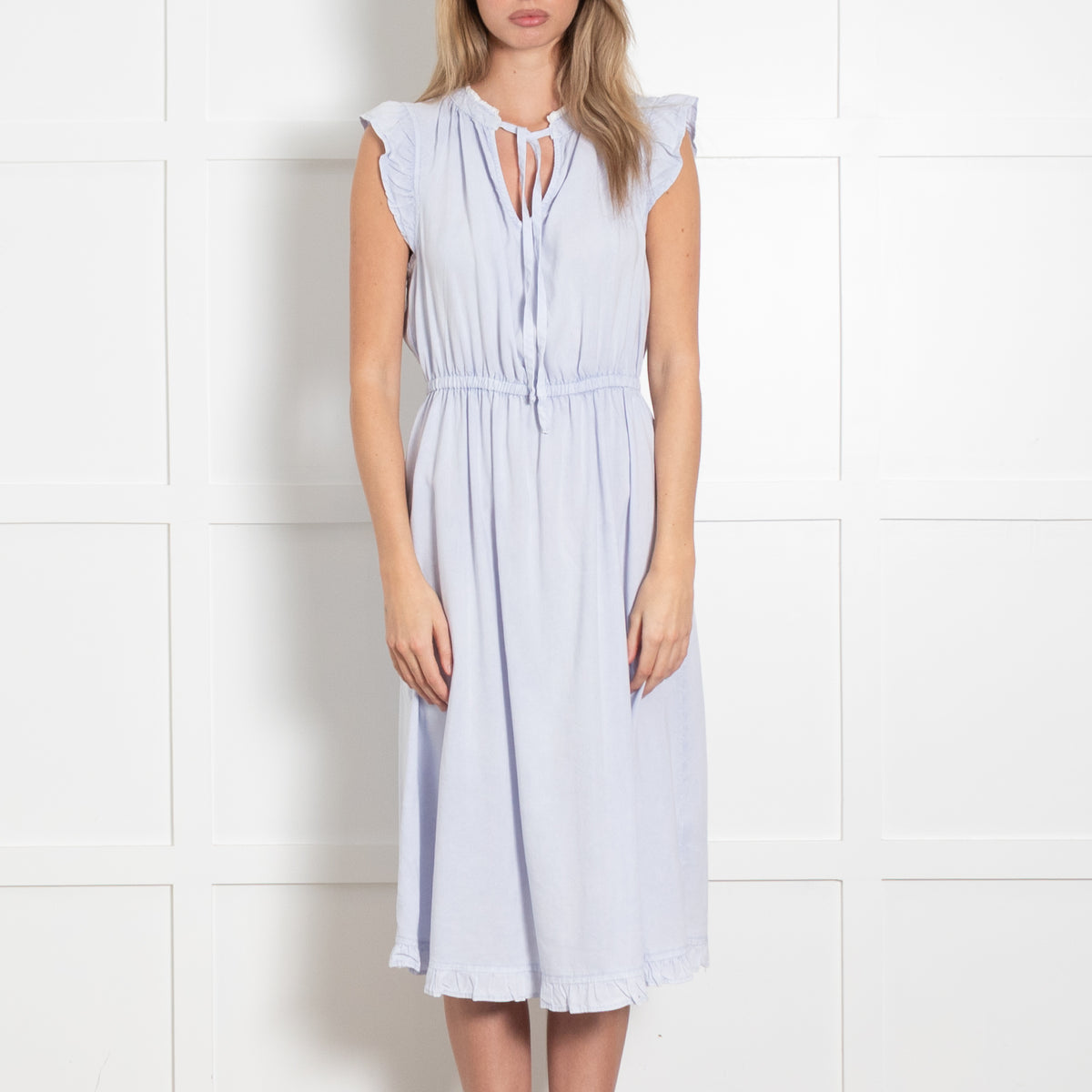 Bella Dahl Pale Blue Cotton Midi Dress with Raw Hem