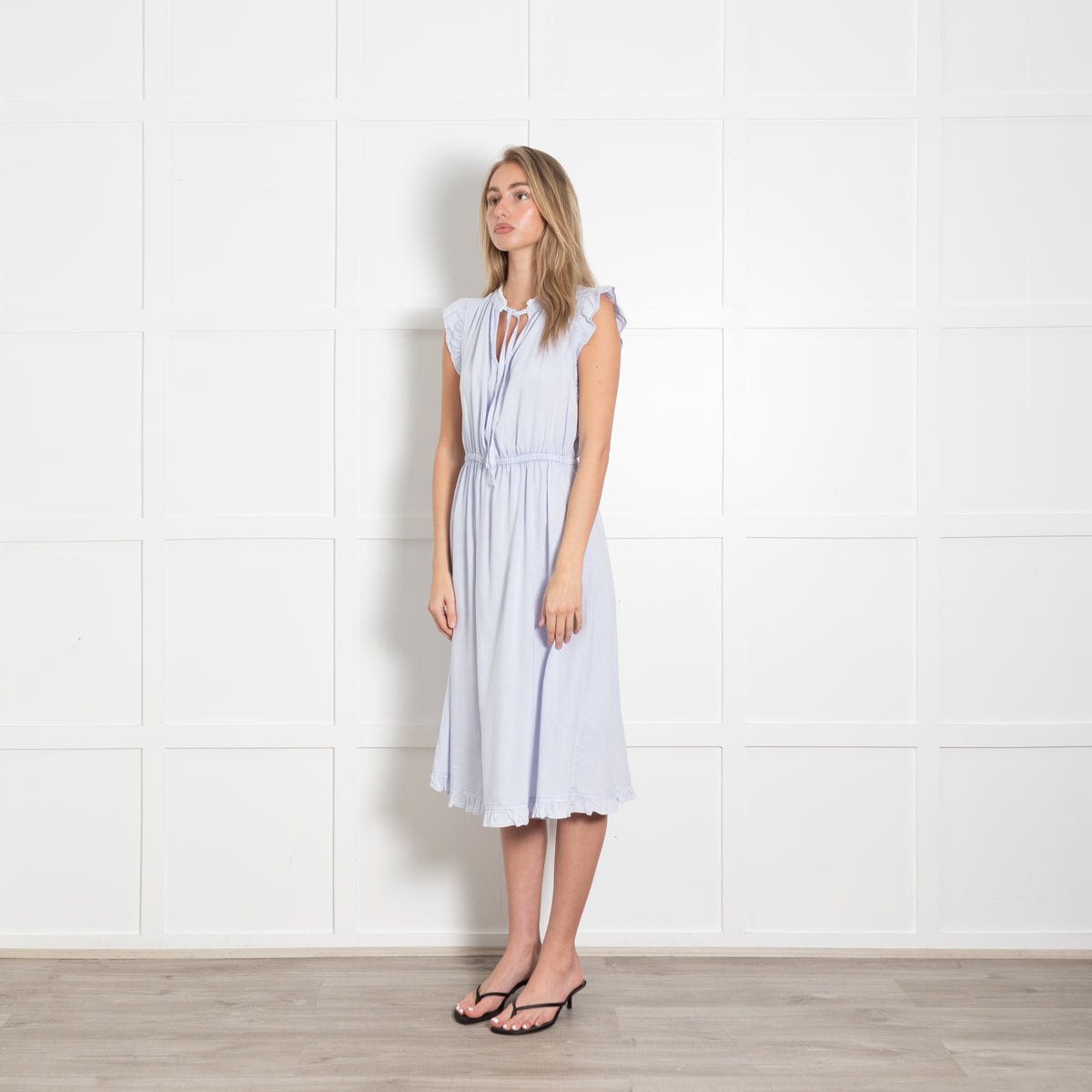 Bella Dahl Pale Blue Cotton Midi Dress with Raw Hem
