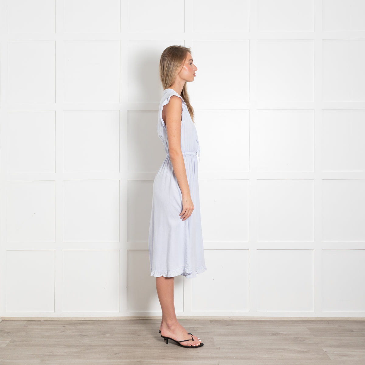 Bella Dahl Pale Blue Cotton Midi Dress with Raw Hem