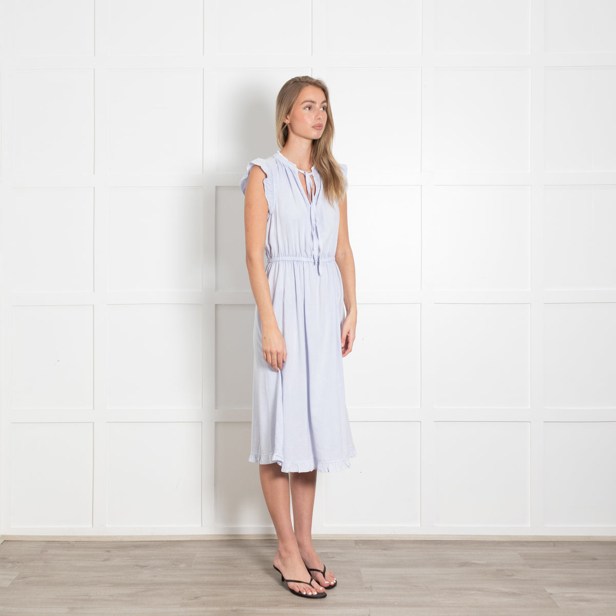Bella Dahl Pale Blue Cotton Midi Dress with Raw Hem