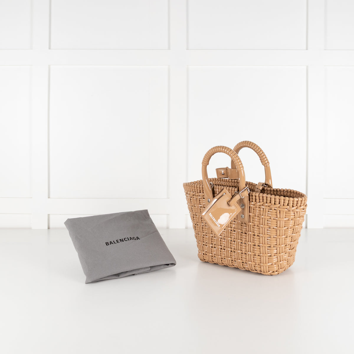 Balenciaga Tan Woven Gloss XS Bistro Bag