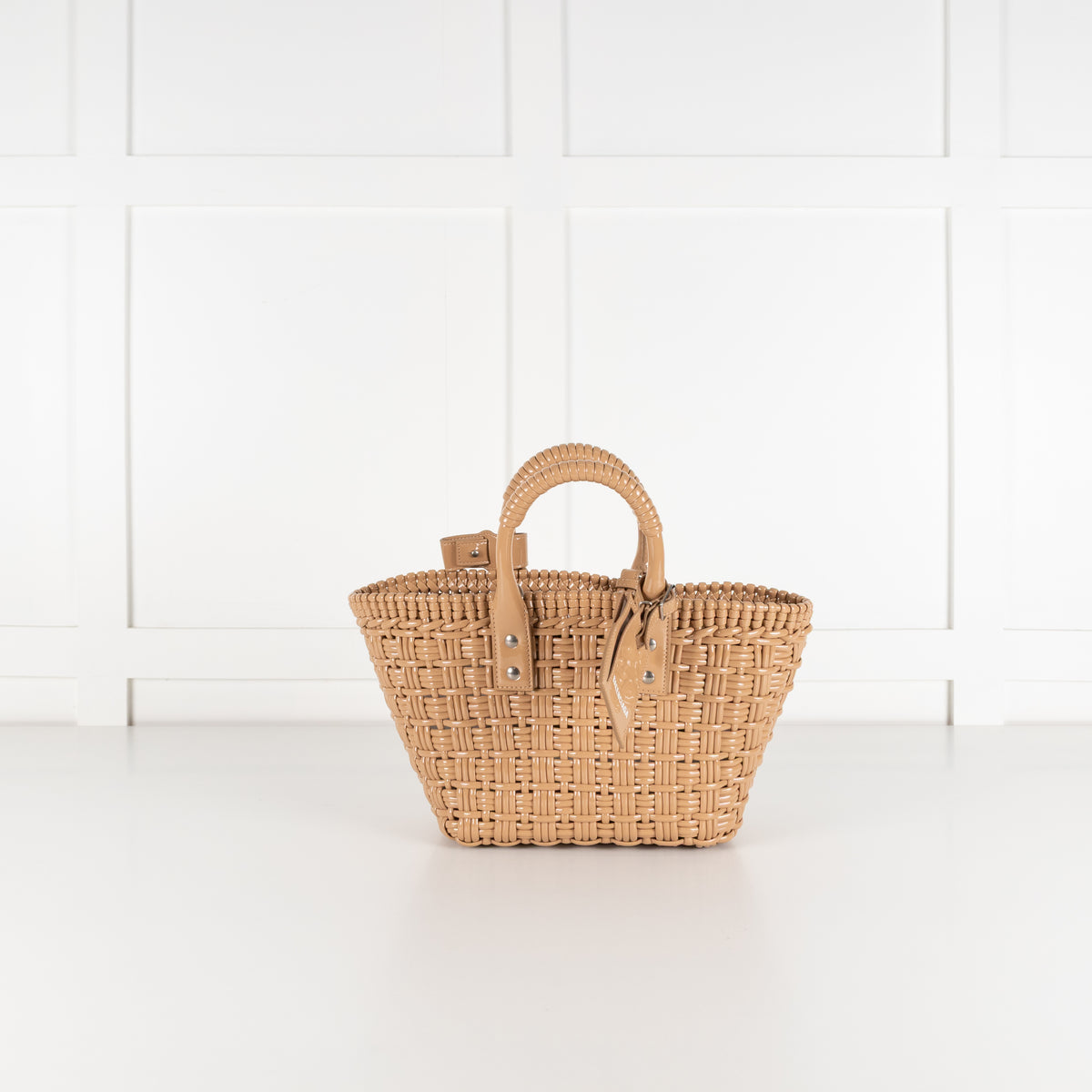 Balenciaga Tan Woven Gloss XS Bistro Bag