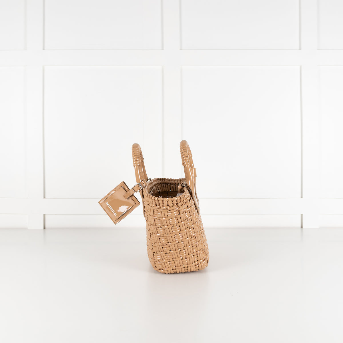 Balenciaga Tan Woven Gloss XS Bistro Bag