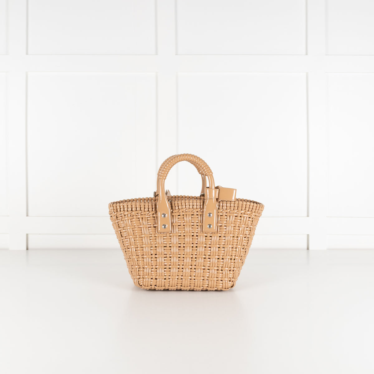 Balenciaga Tan Woven Gloss XS Bistro Bag