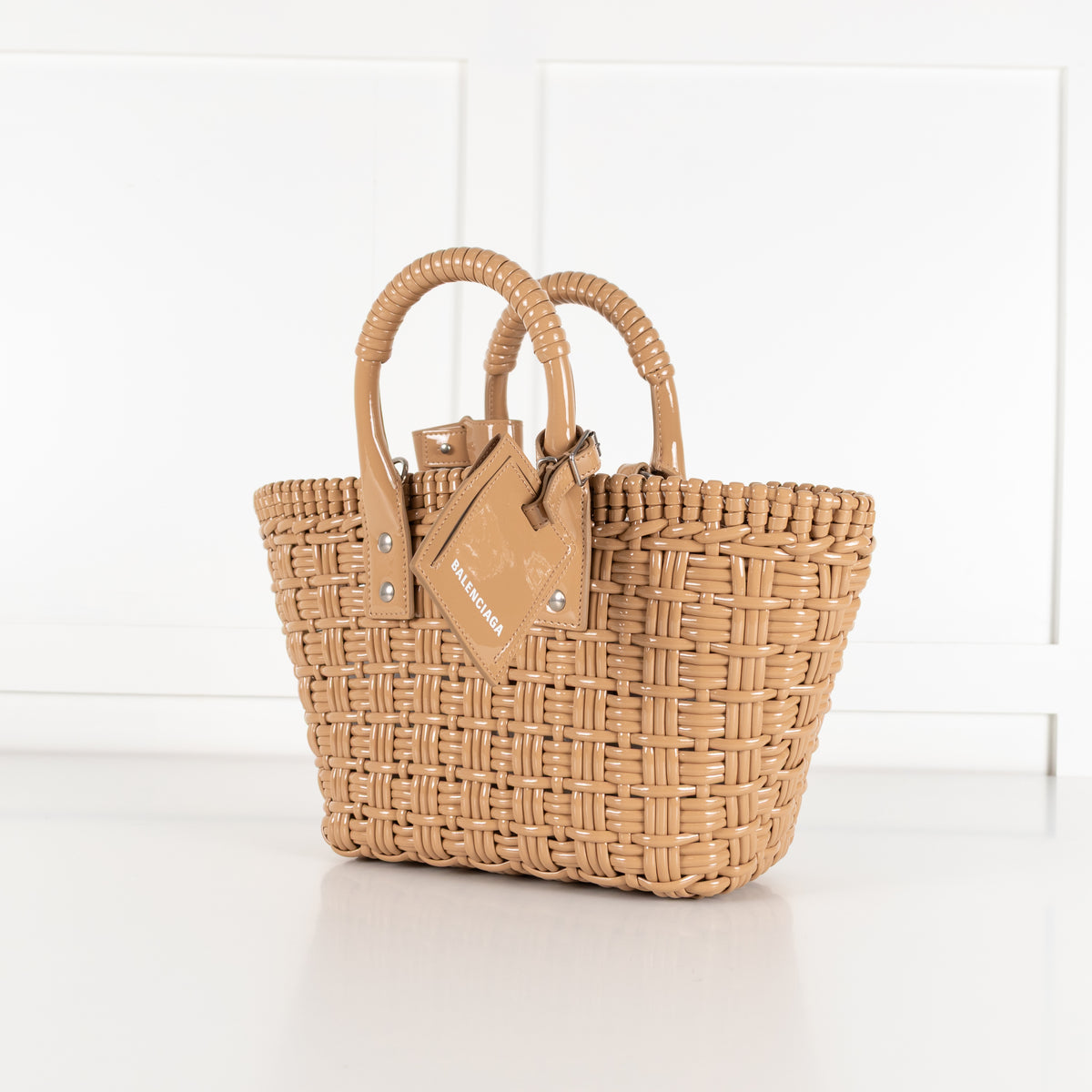 Balenciaga Tan Woven Gloss XS Bistro Bag