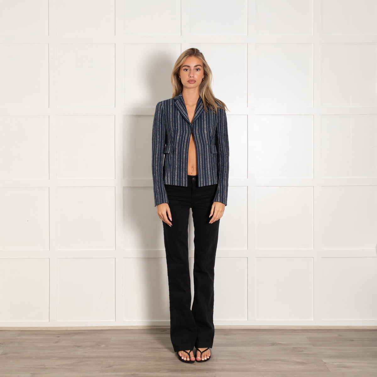 Akris Blue and White Stripe Silk Short Jacket