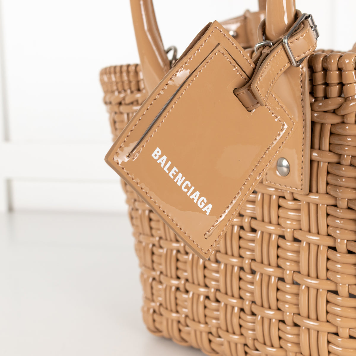 Balenciaga Tan Woven Gloss XS Bistro Bag