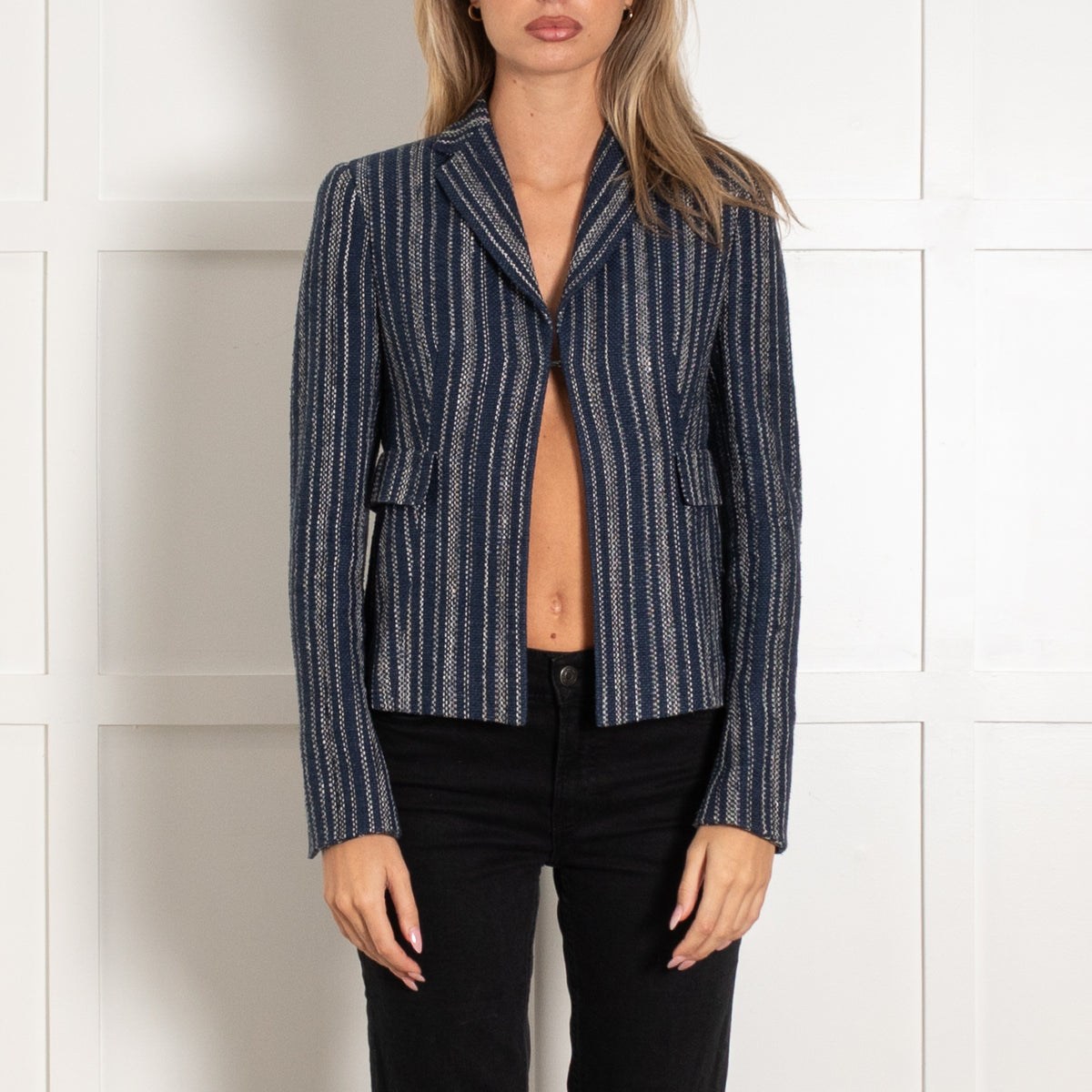 Akris Blue and White Stripe Silk Short Jacket