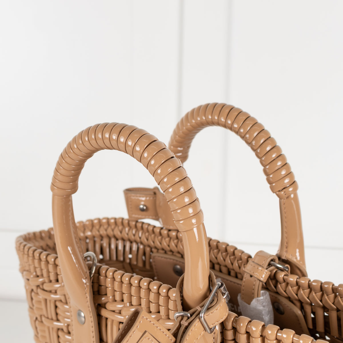 Balenciaga Tan Woven Gloss XS Bistro Bag