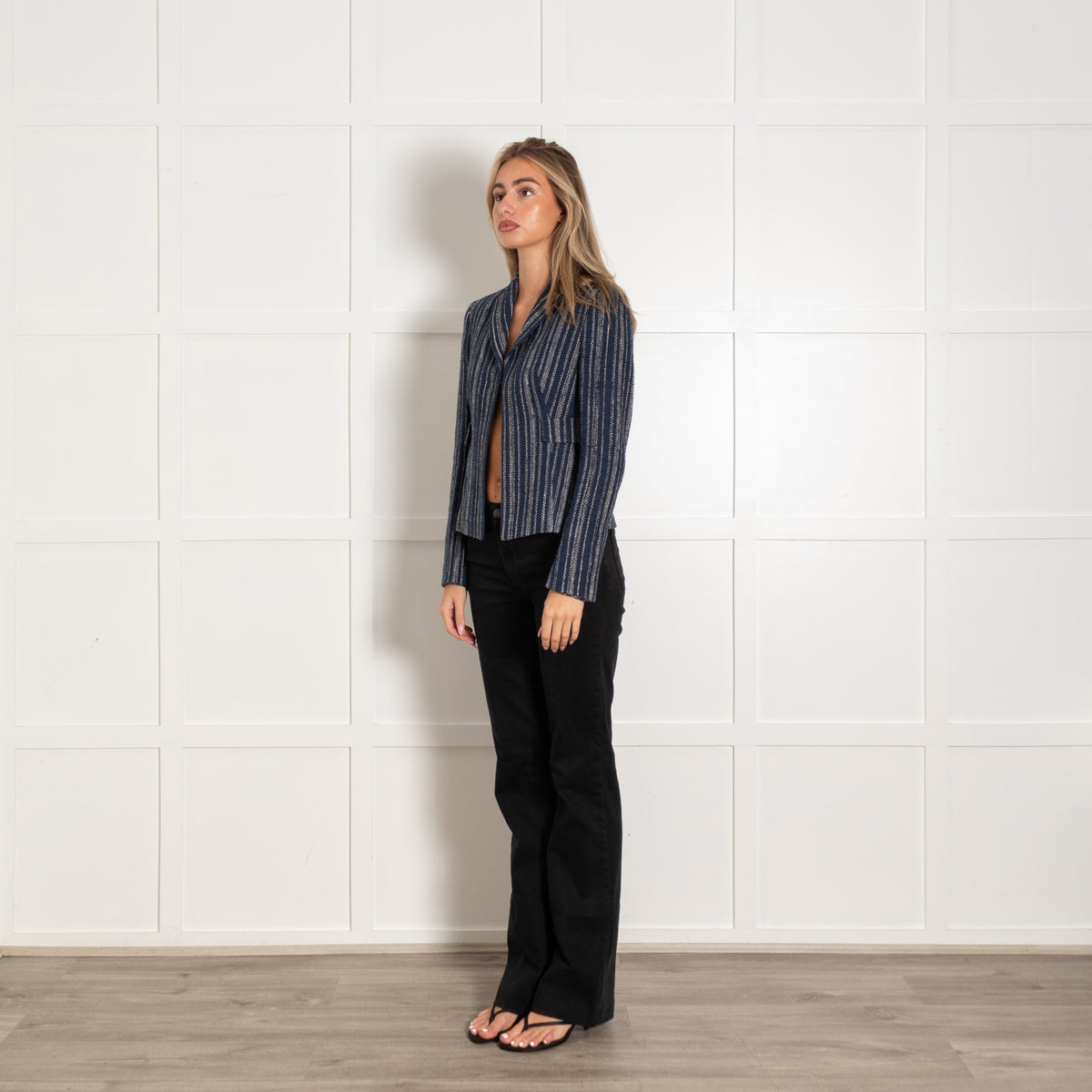 Akris Blue and White Stripe Silk Short Jacket