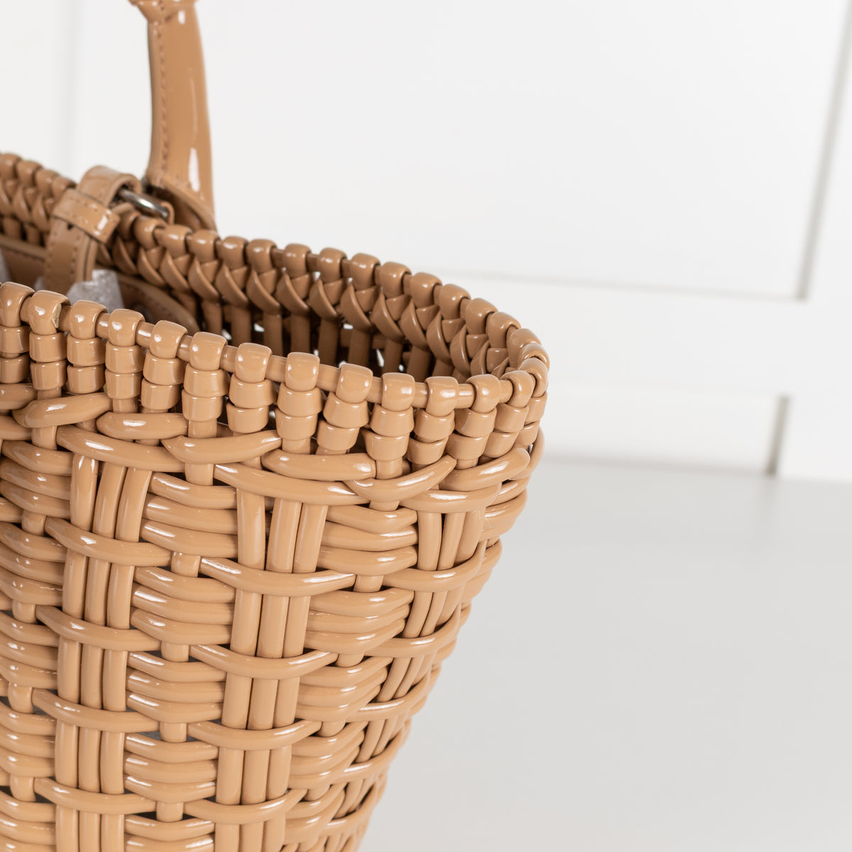 Balenciaga Tan Woven Gloss XS Bistro Bag