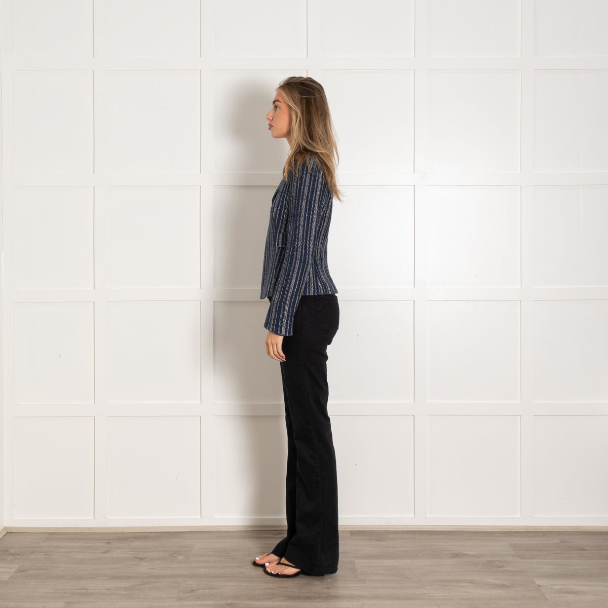 Akris Blue and White Stripe Silk Short Jacket