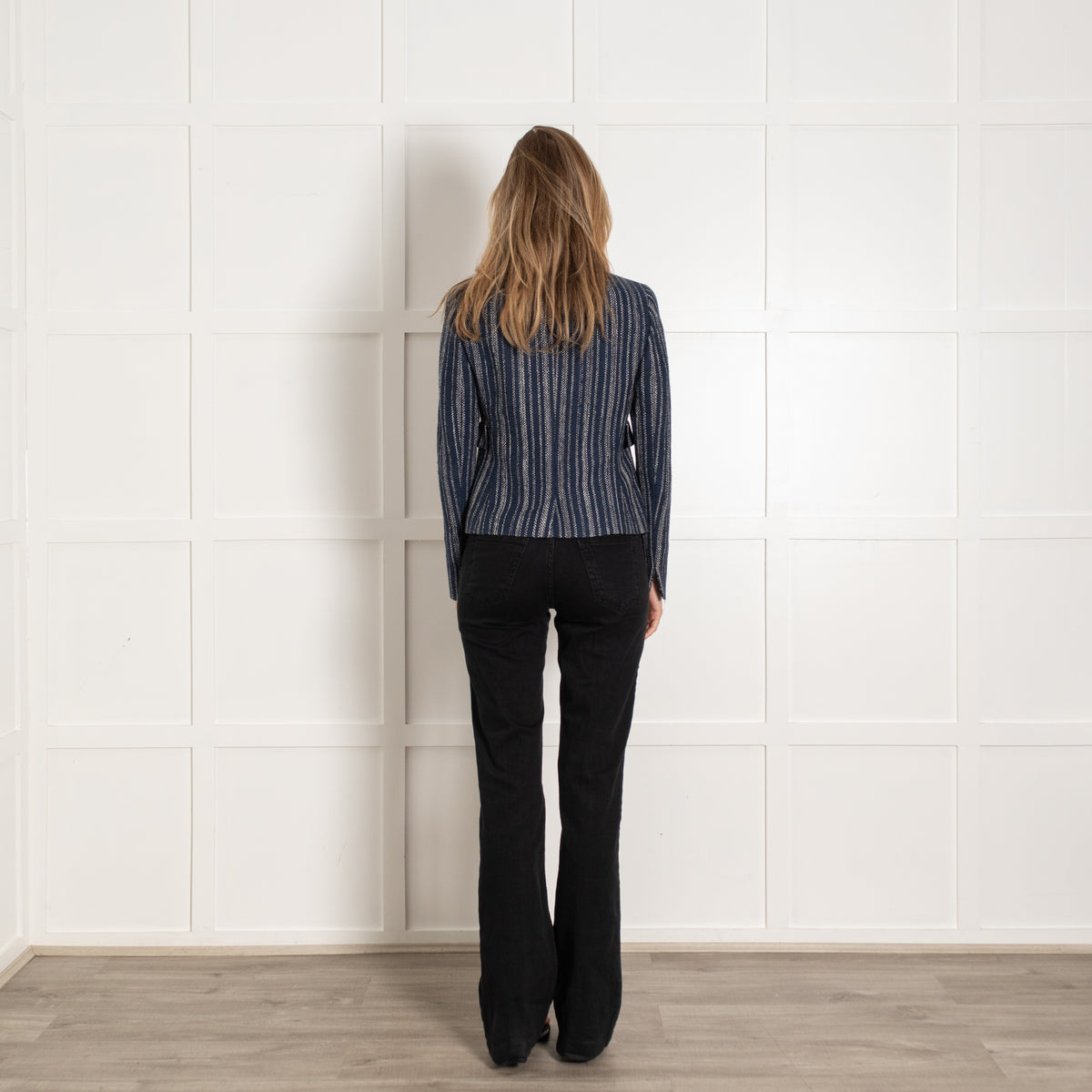 Akris Blue and White Stripe Silk Short Jacket