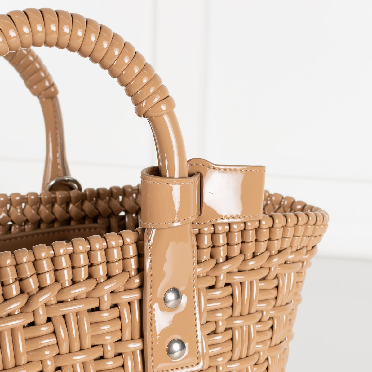 Balenciaga Tan Woven Gloss XS Bistro Bag