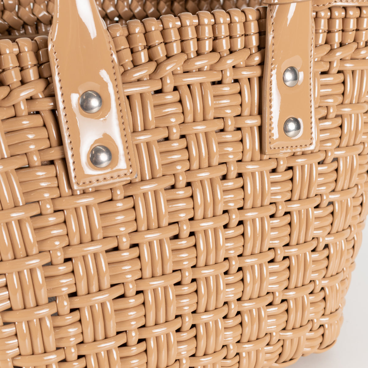 Balenciaga Tan Woven Gloss XS Bistro Bag