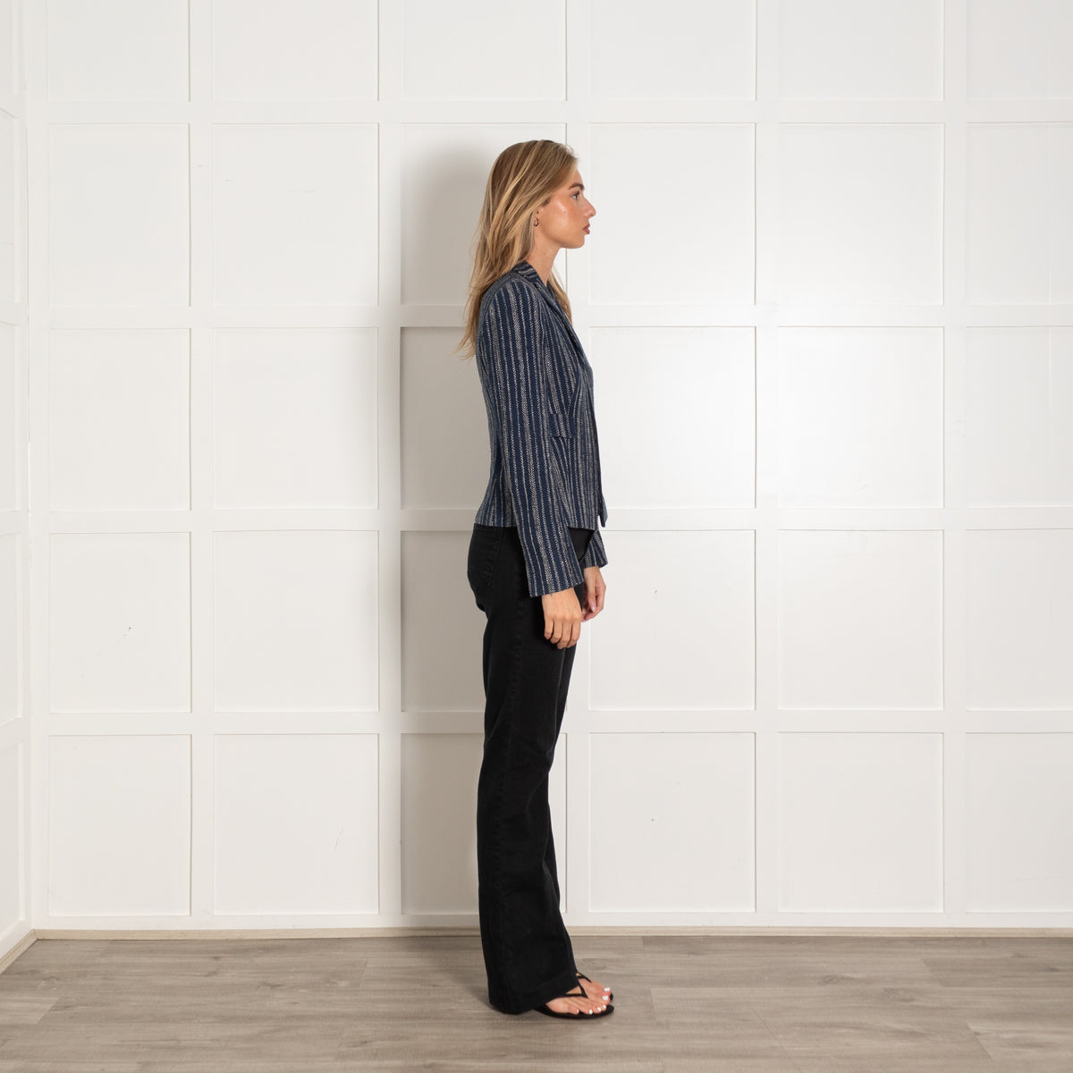 Akris Blue and White Stripe Silk Short Jacket