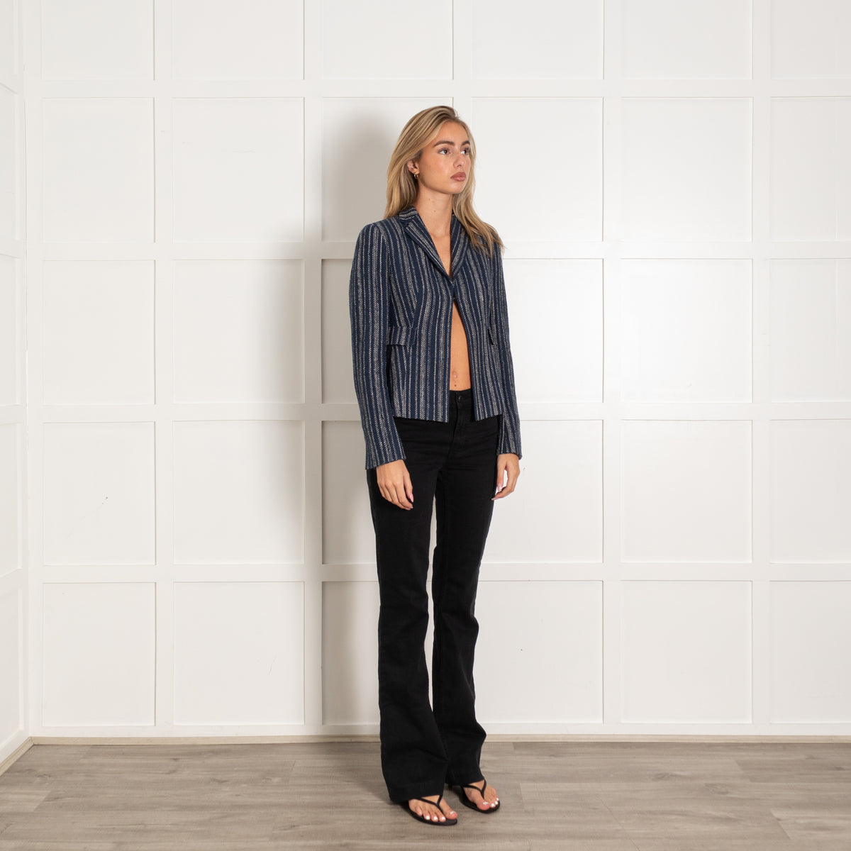 Akris Blue and White Stripe Silk Short Jacket