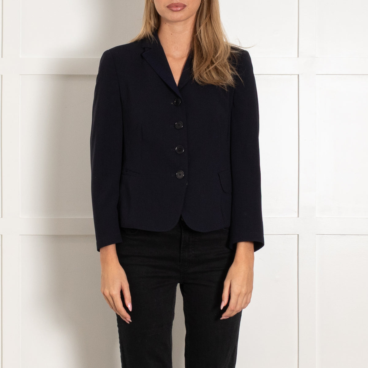 Akris Punto Navy Blue Fine Wool Blazer Jacket