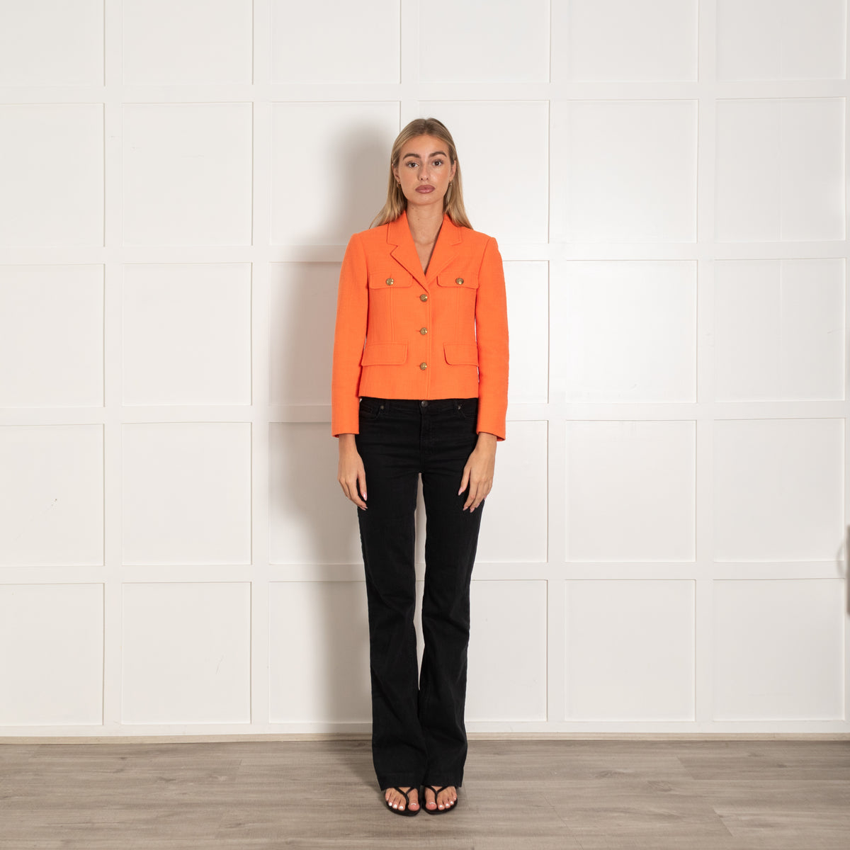 Me + Em Orange Short Gold Button Jacket