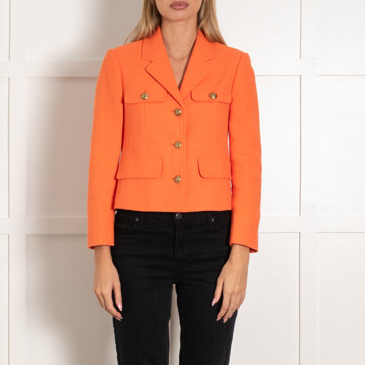 Me + Em Orange Short Gold Button Jacket