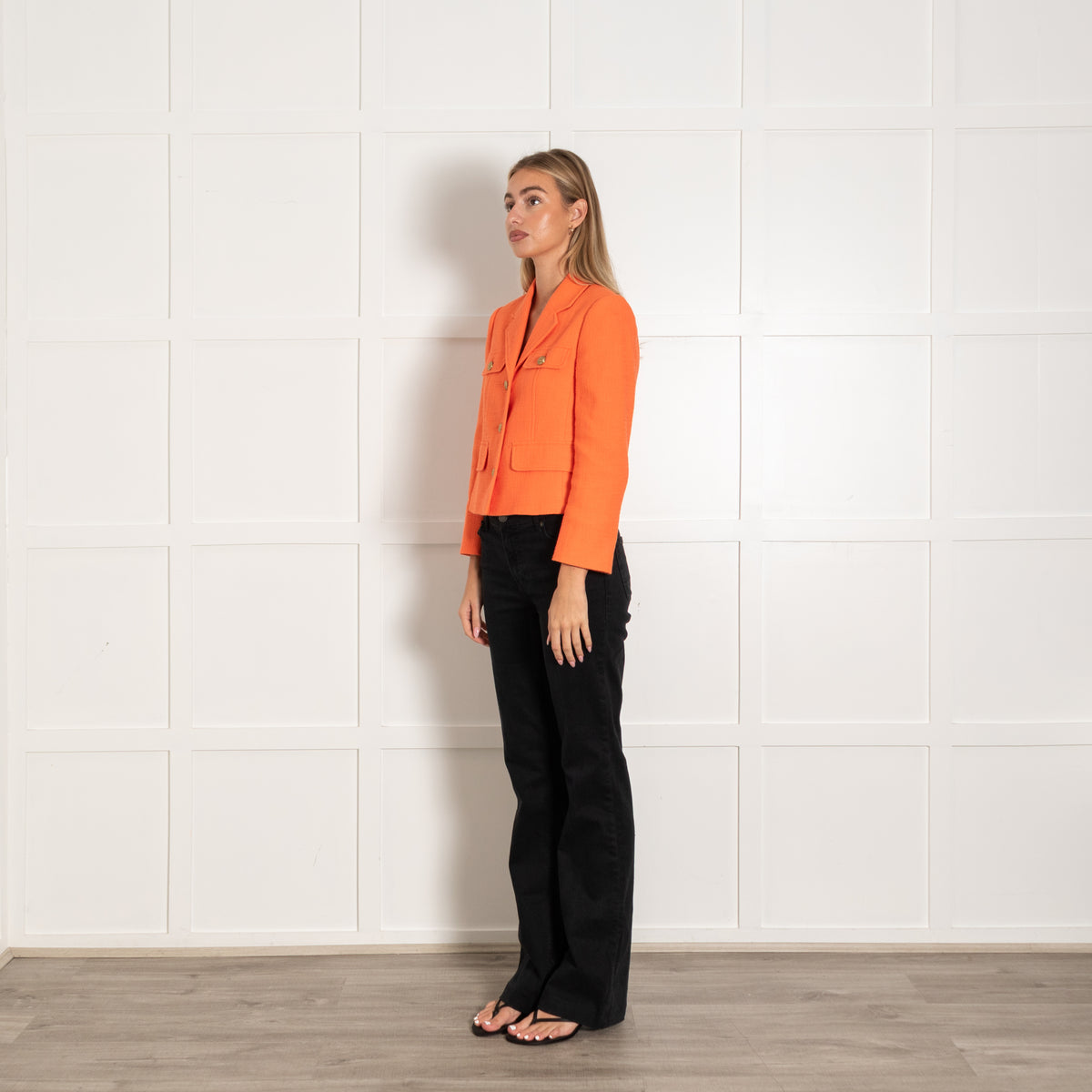 Me + Em Orange Short Gold Button Jacket