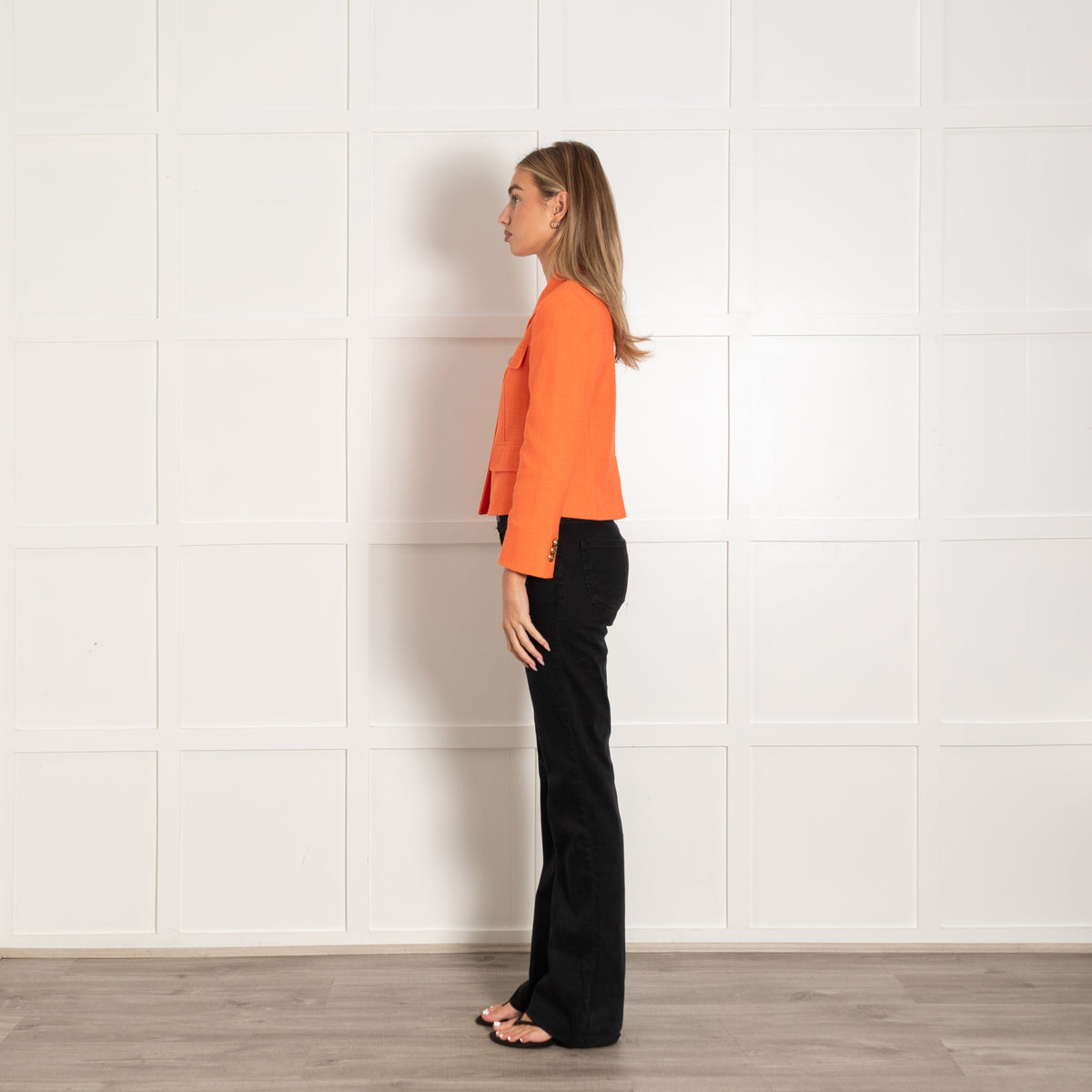 Me + Em Orange Short Gold Button Jacket