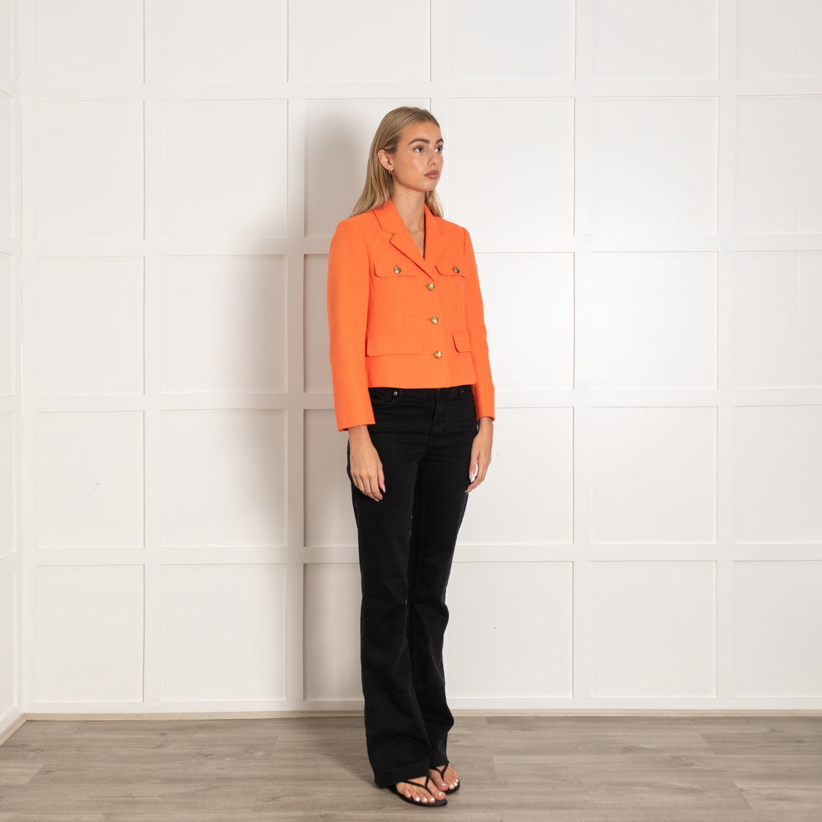 Me + Em Orange Short Gold Button Jacket