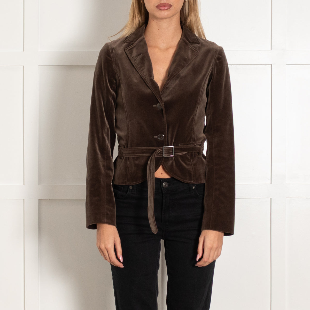 Jil Sander Brown Velvet Short Belted Jacket