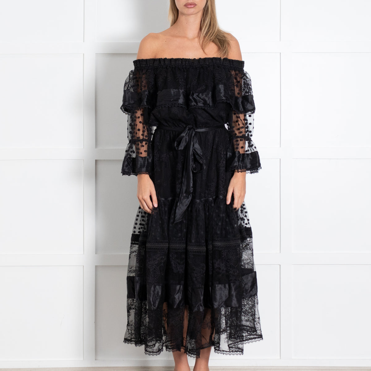 Temperley London Black Marlow Off Shoulder Dress