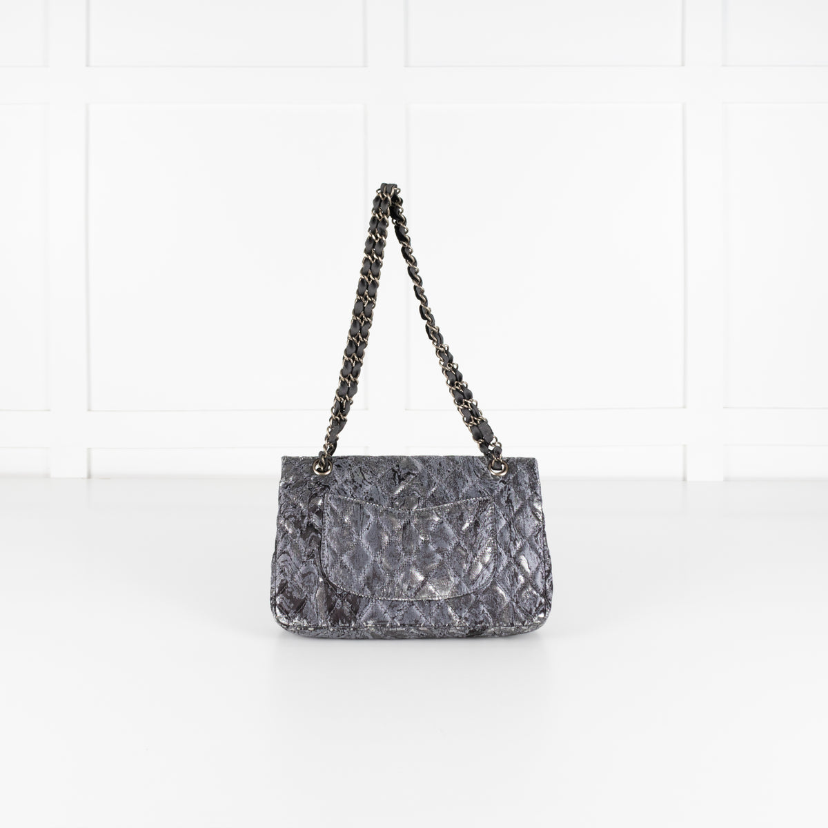 Chanel Dark Grey Metallic Double Flap Medium Size Shoulder Bag