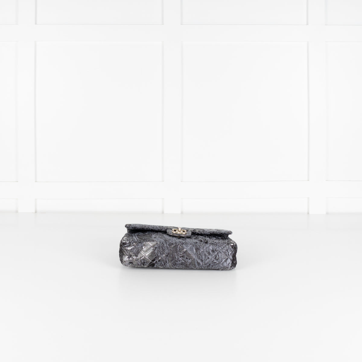 Chanel Dark Grey Metallic Double Flap Medium Size Shoulder Bag