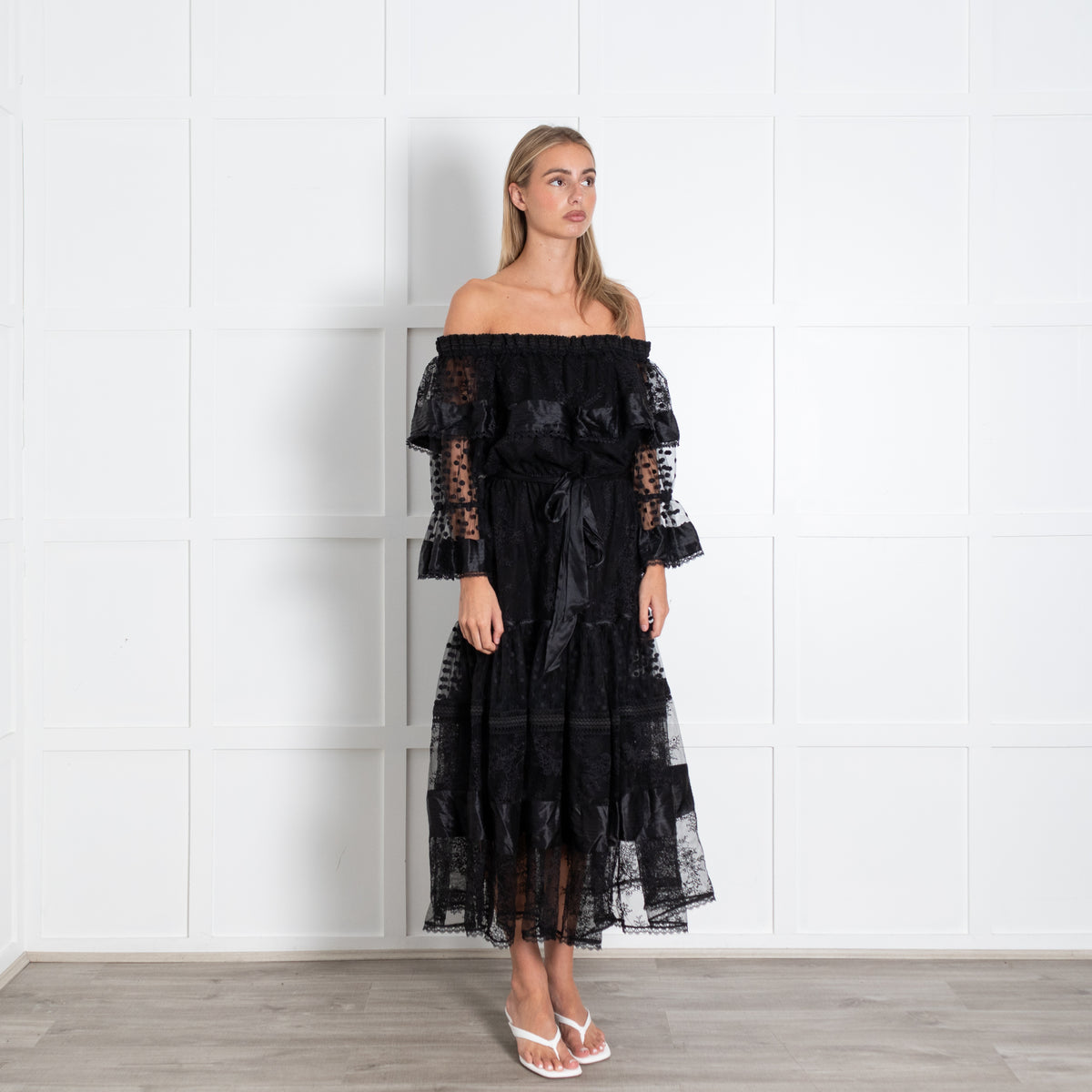 Temperley London Black Marlow Off Shoulder Dress