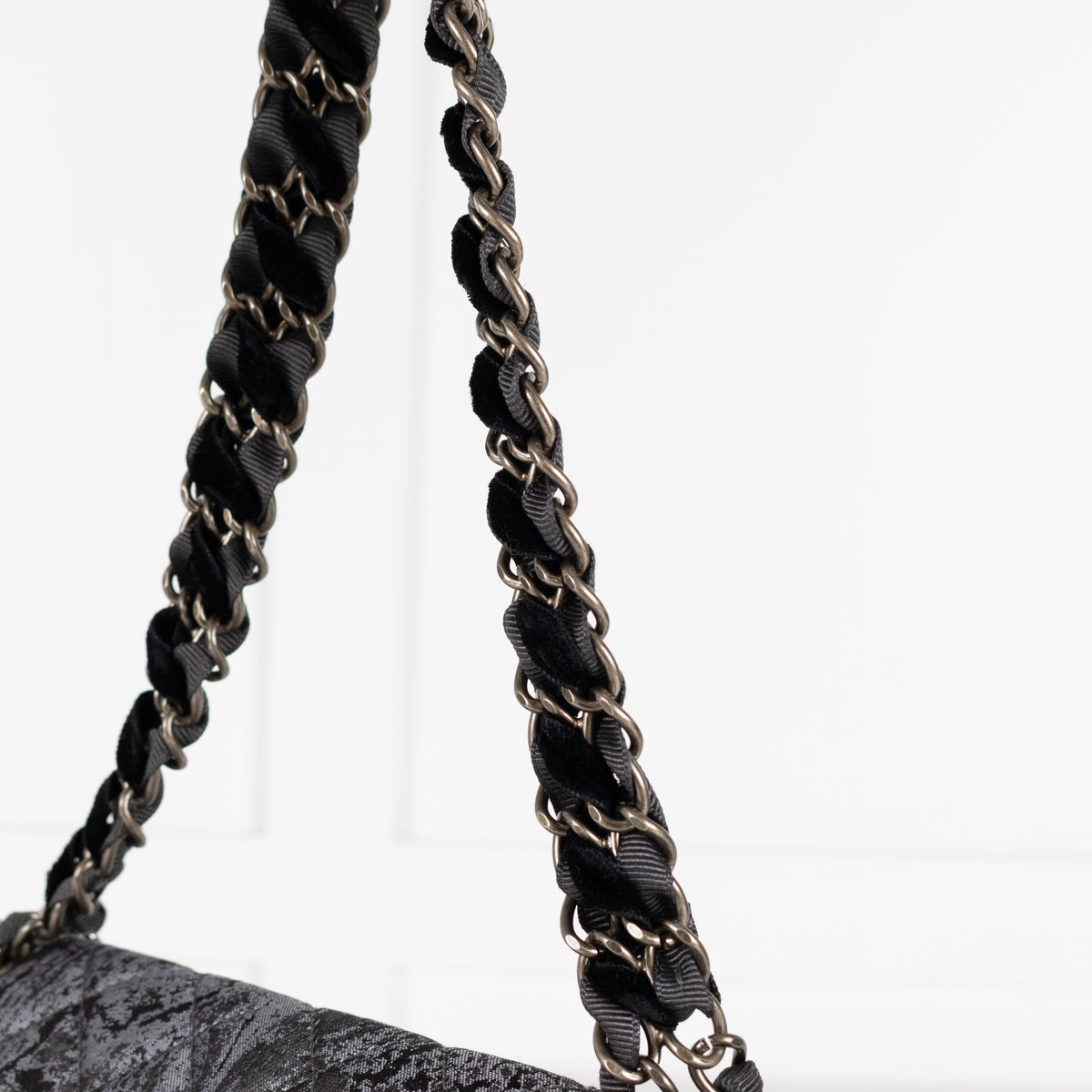 Chanel Dark Grey Metallic Double Flap Medium Size Shoulder Bag