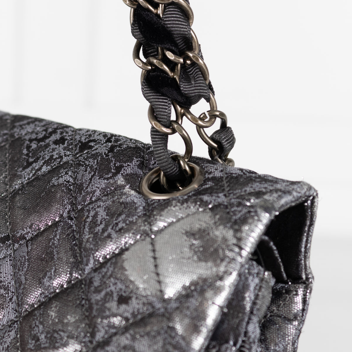 Chanel Dark Grey Metallic Double Flap Medium Size Shoulder Bag