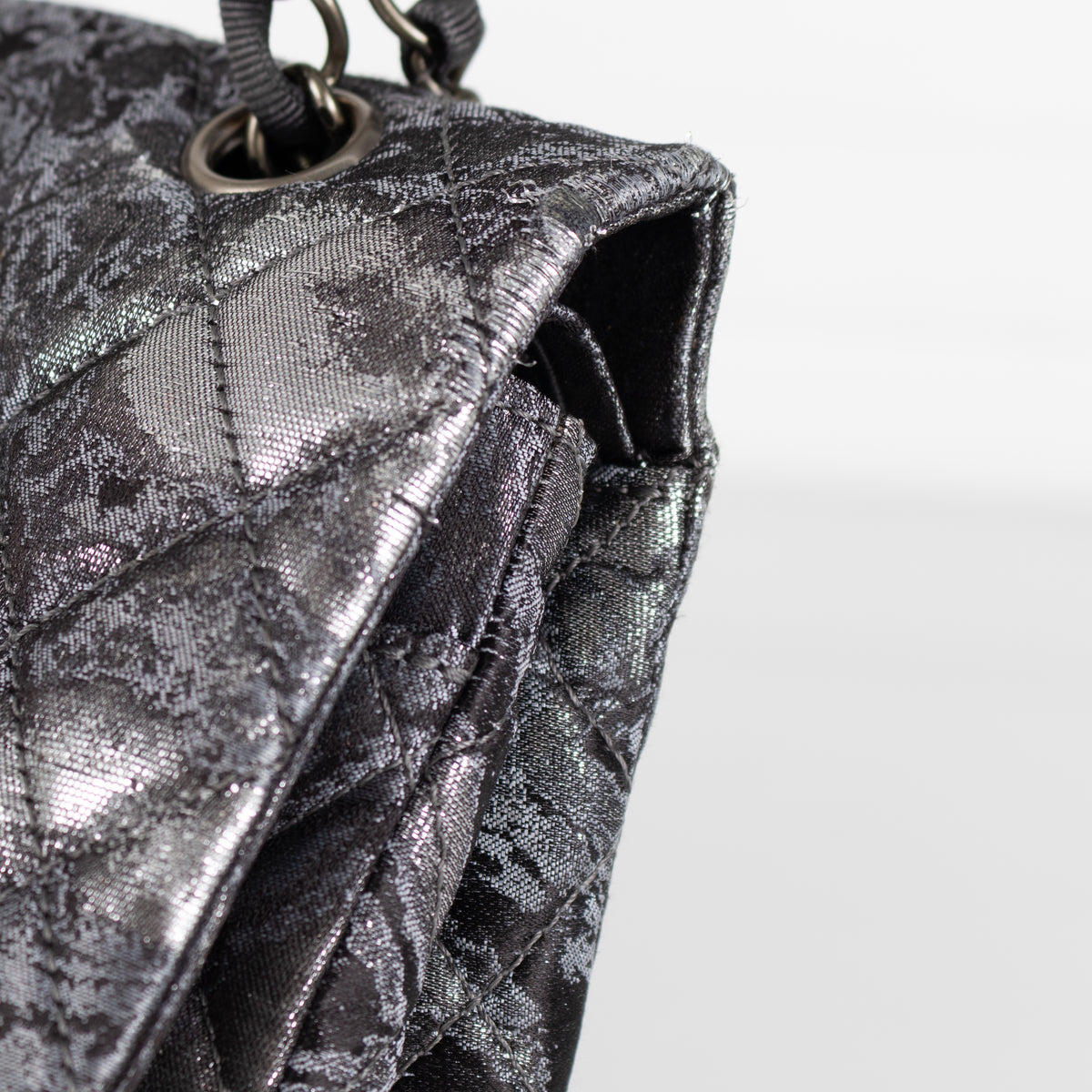 Chanel Dark Grey Metallic Double Flap Medium Size Shoulder Bag