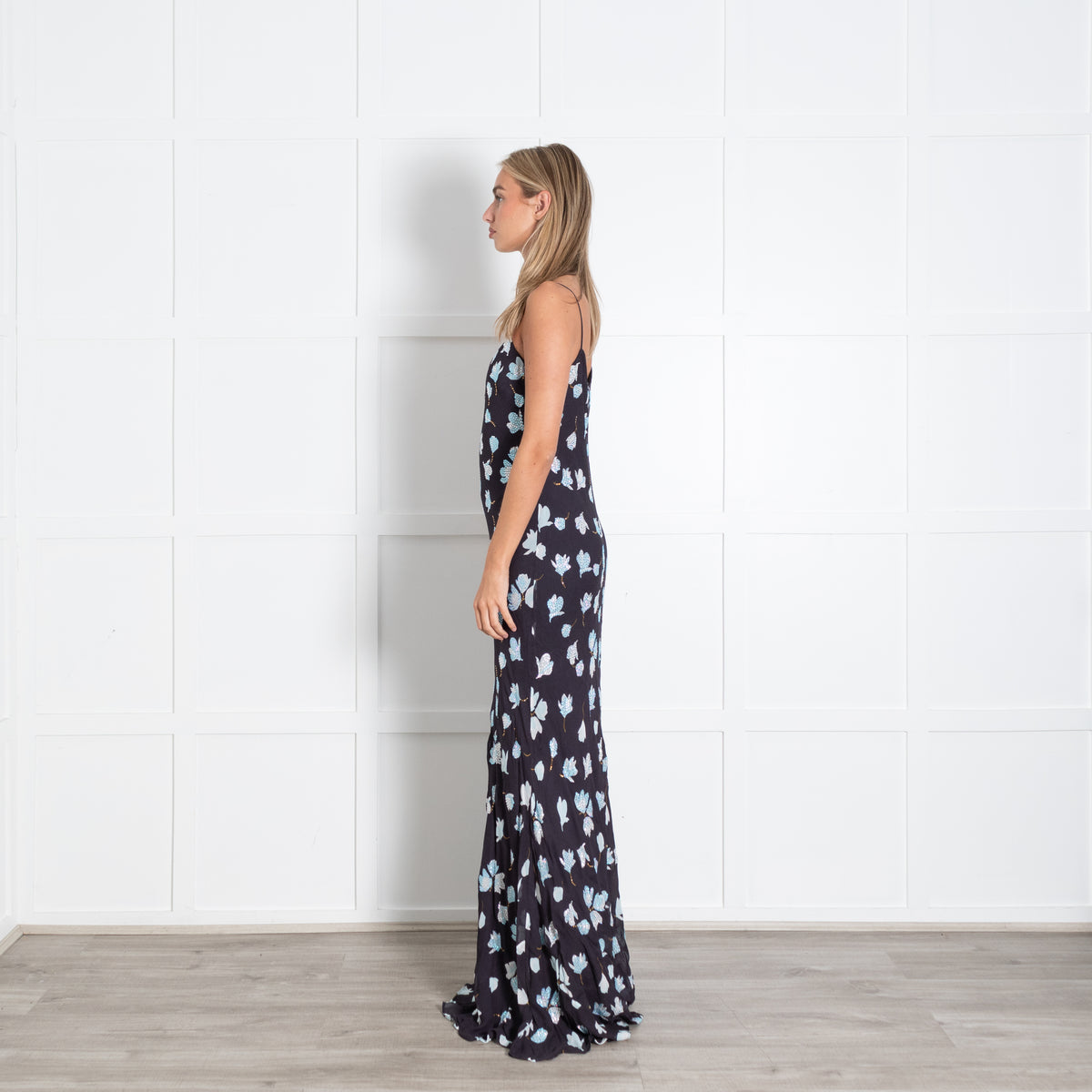 Self Portrait Navy Floral Rhinestone Maxi Dress