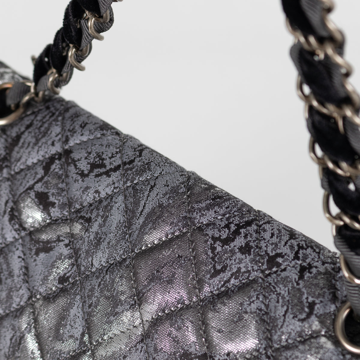 Chanel Dark Grey Metallic Double Flap Medium Size Shoulder Bag