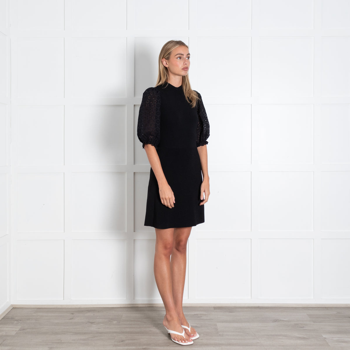 Maje Black Short Knit Puff Sleeve Dress
