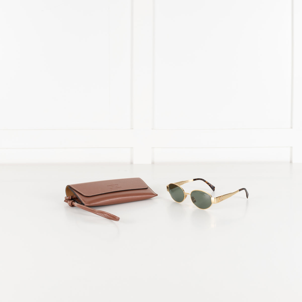 Celine Gold Metal Triomphe Oval Sunglasses