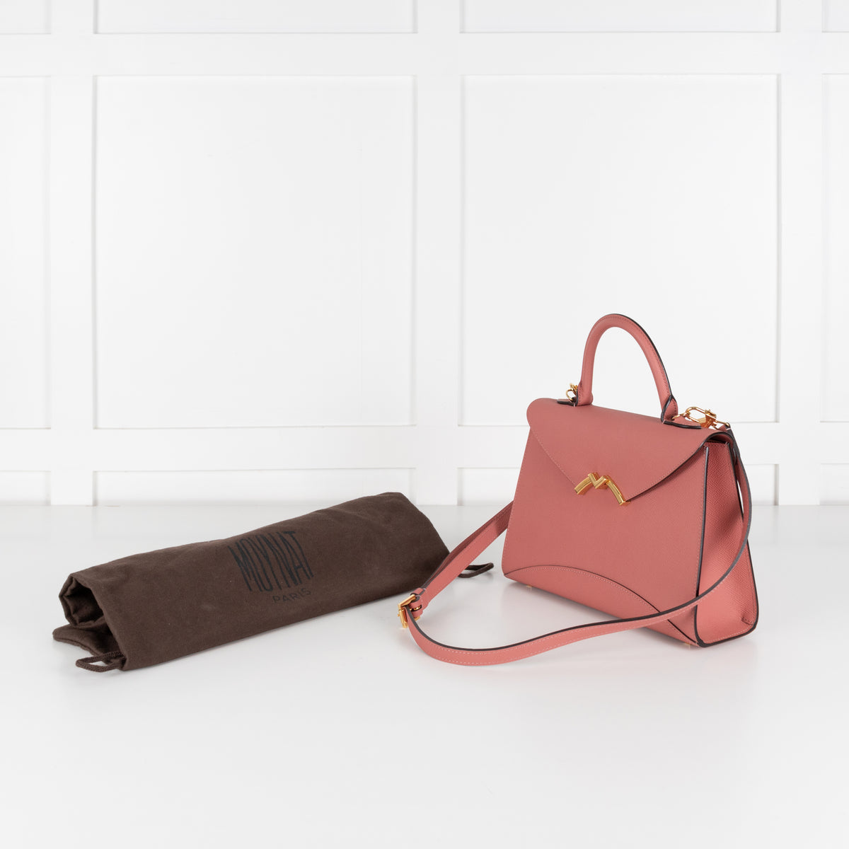 Moynat Wood Rose Calf Leather Gabrielle PM Handle Bag