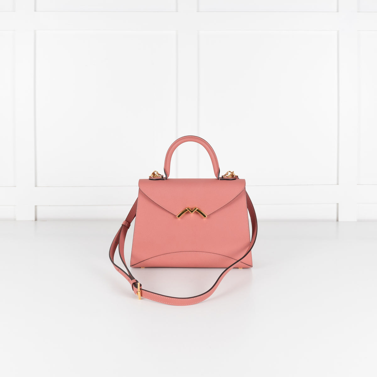 Moynat Wood Rose Calf Leather Gabrielle PM Handle Bag