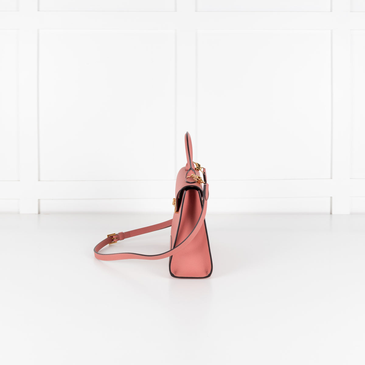 Moynat Wood Rose Calf Leather Gabrielle PM Handle Bag
