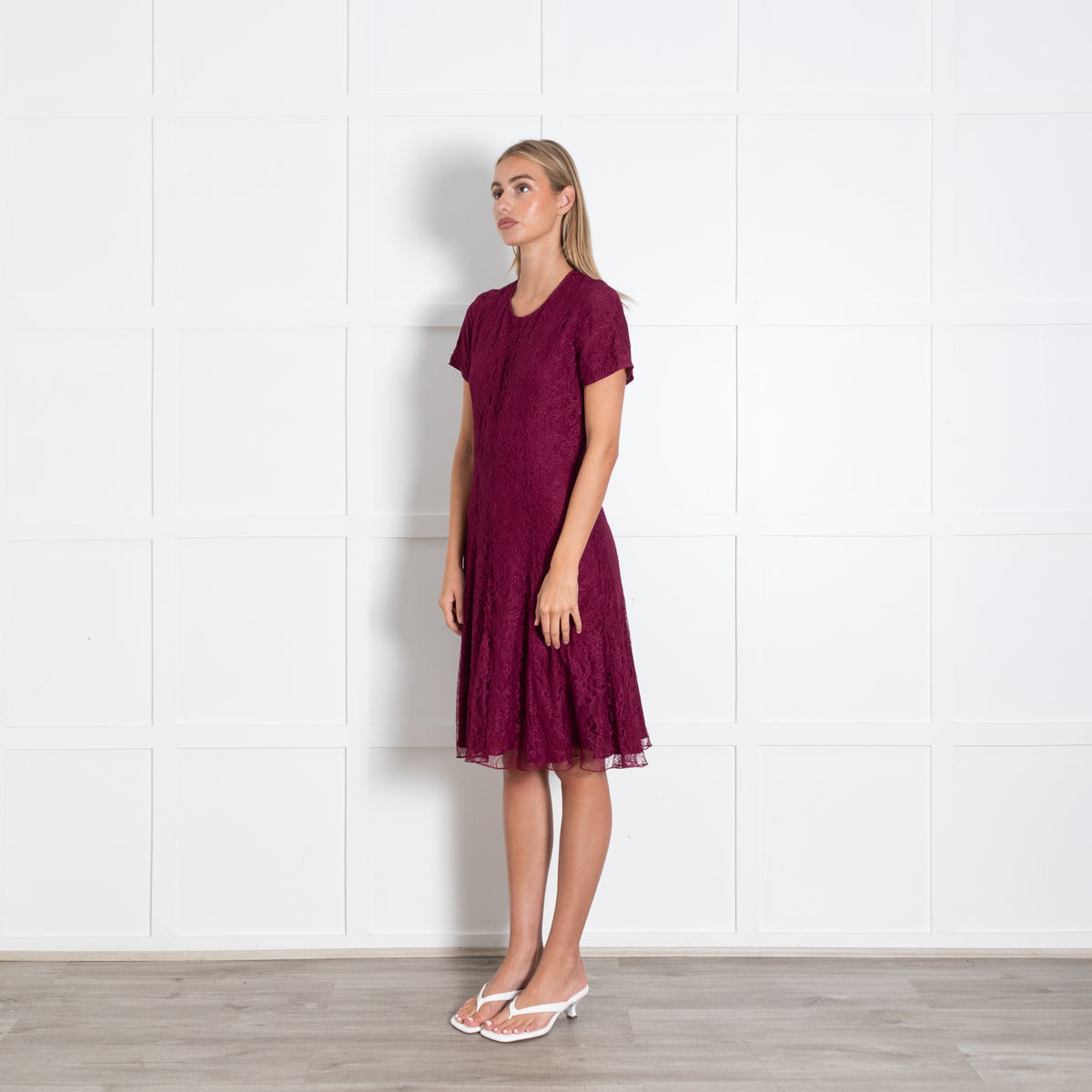 Burberry Burgundy Lace Short Sleeve Dress