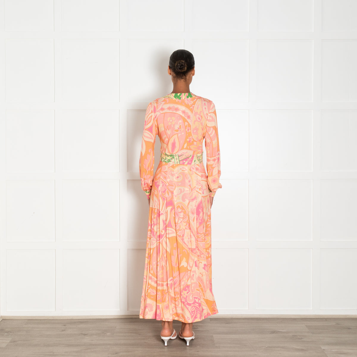 Rixo Orange, Pink and Green Swirl Print Jersey Midi Dress